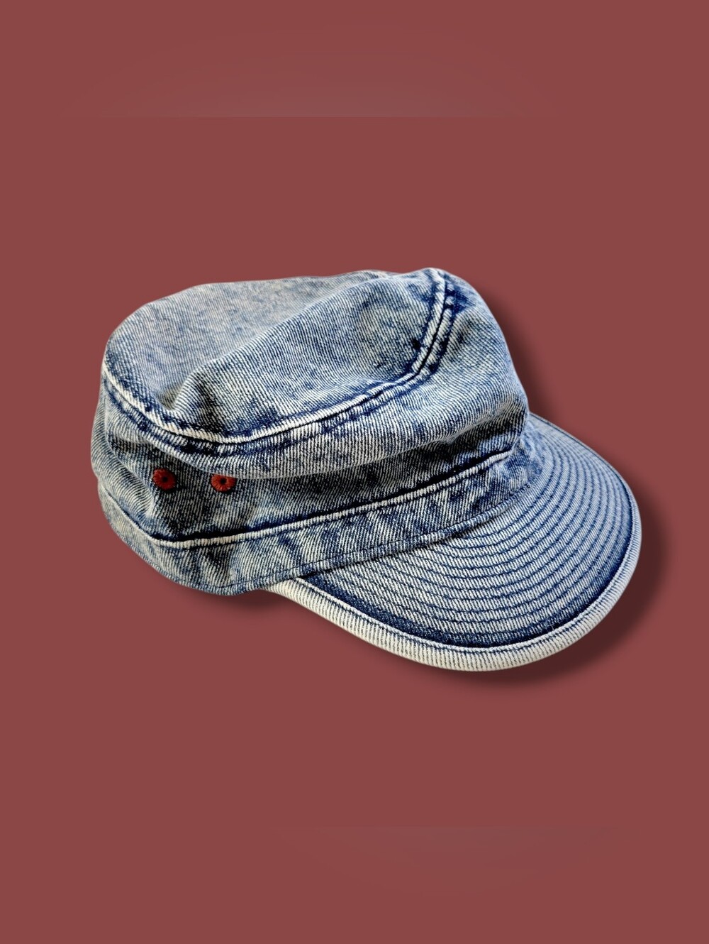Cara Park | Blue Light Wash Denim Military-Style Cadet Cap (OS)